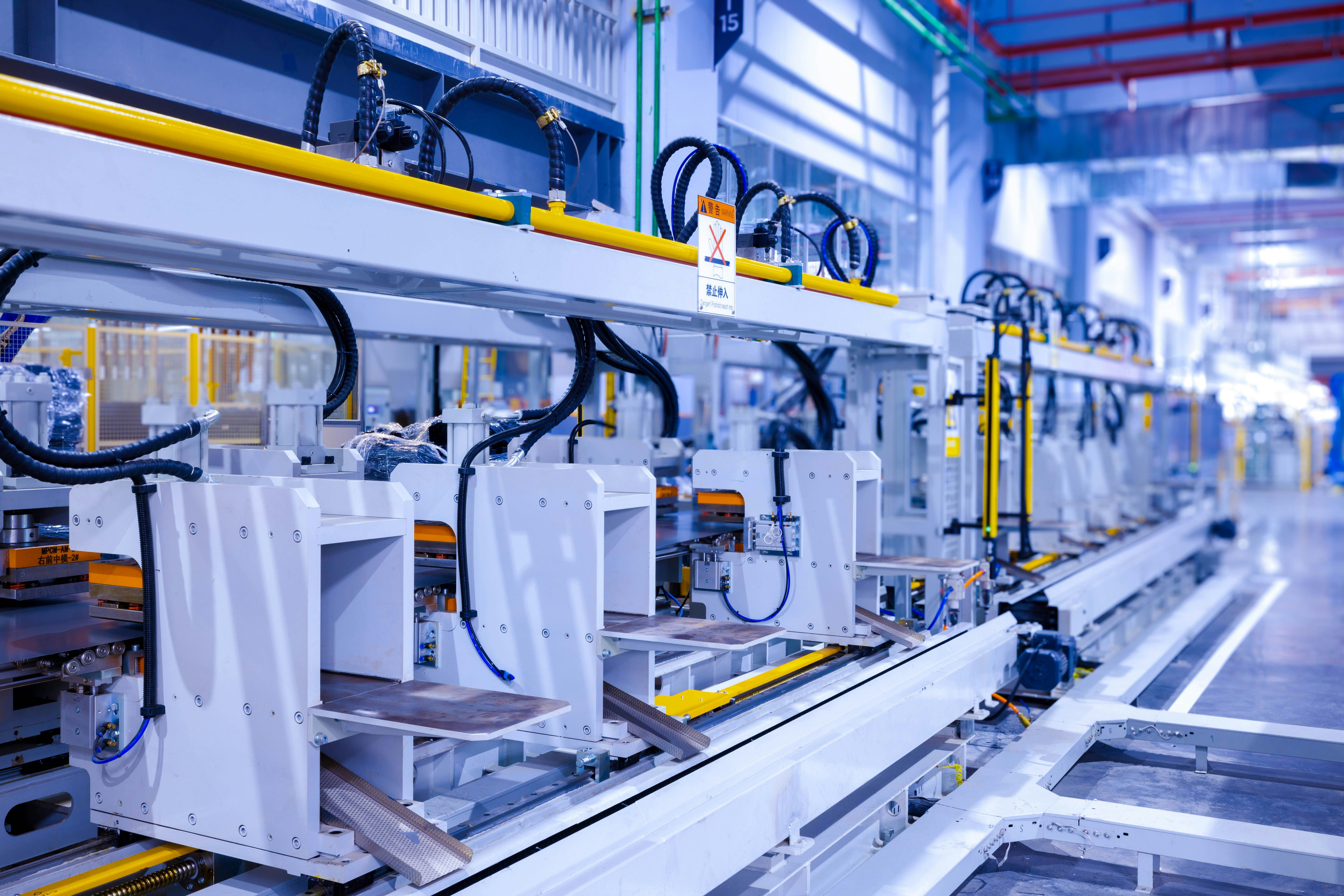 Factory floor with rows of production machines