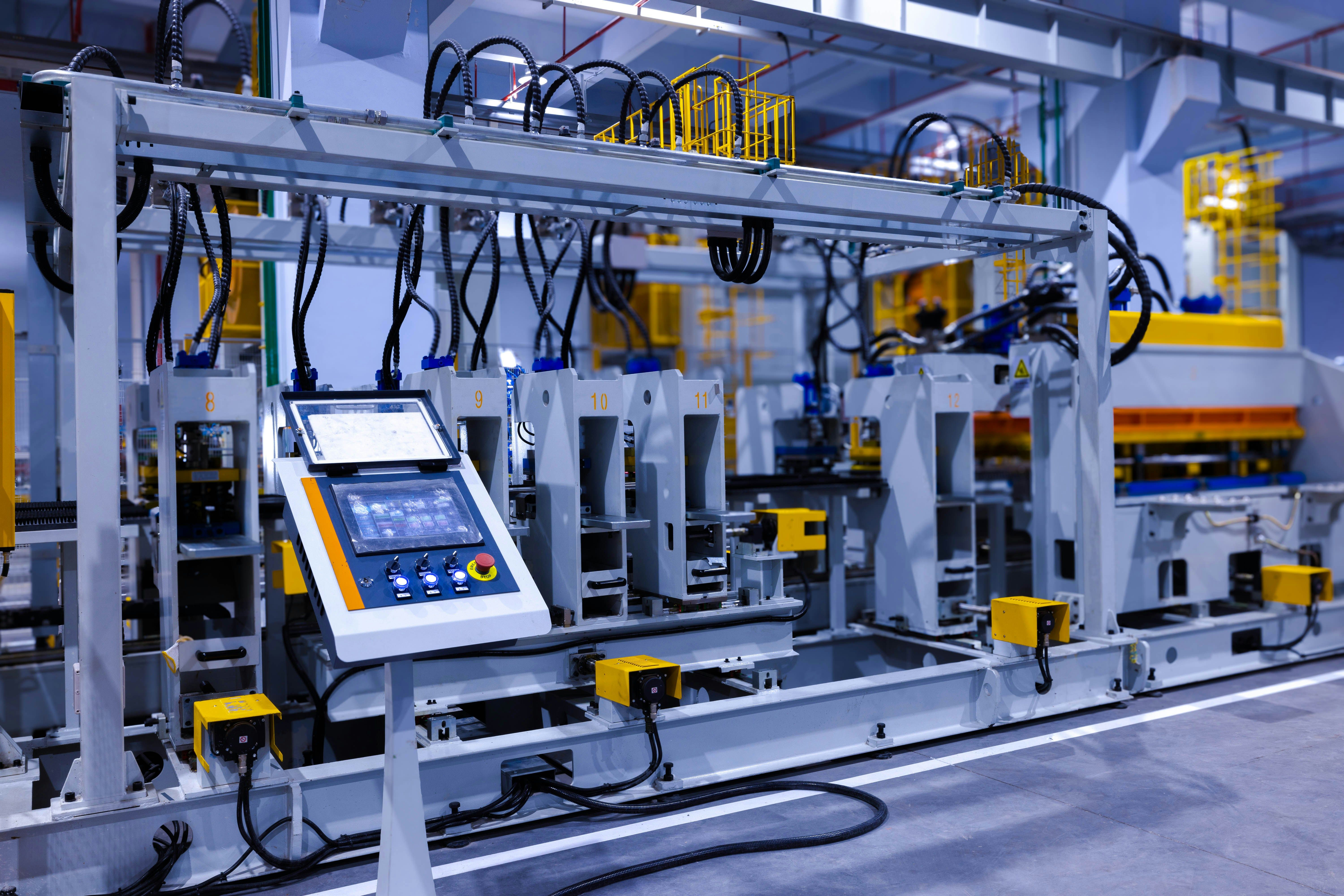 Touchscreen control panel on an industrial manufacturing machine