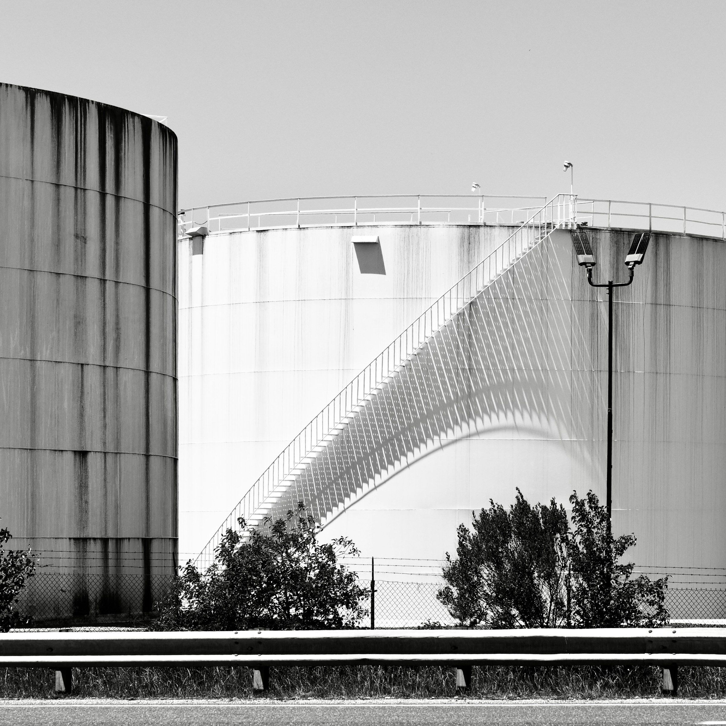 Industrial storage tanks at an oil and gas processing facility