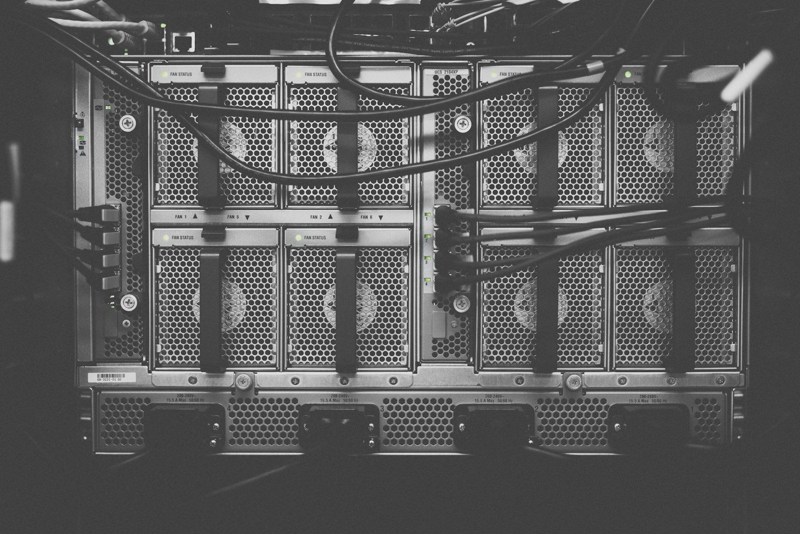 Close-up of server hardware and cabling